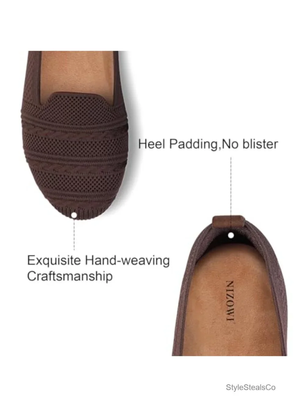 Wide Width Ballet Flats Washable Knit Slip-On Memory Foam Shoes
